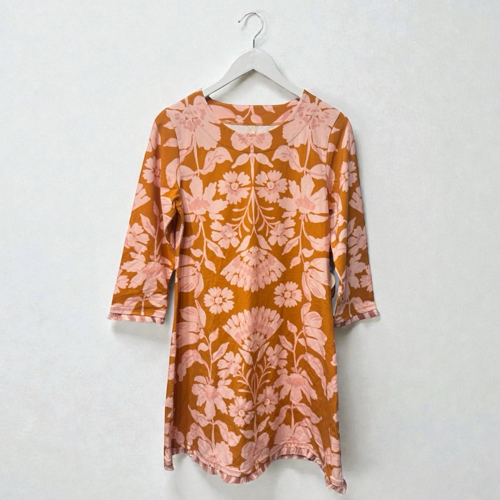 NWT Spartina 449 Island Fringe Dress McAllister Floral Vine Caramel Medium